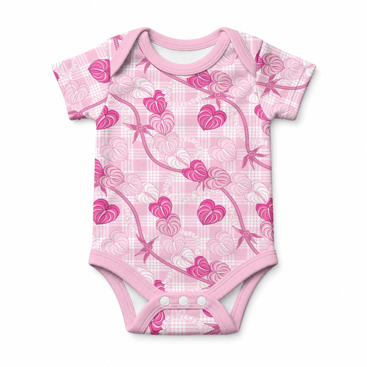 Anthurium Pikake Ti Leaf Palaka Baby Onesie Pink Version LT01 Pink - Polynesian Pride