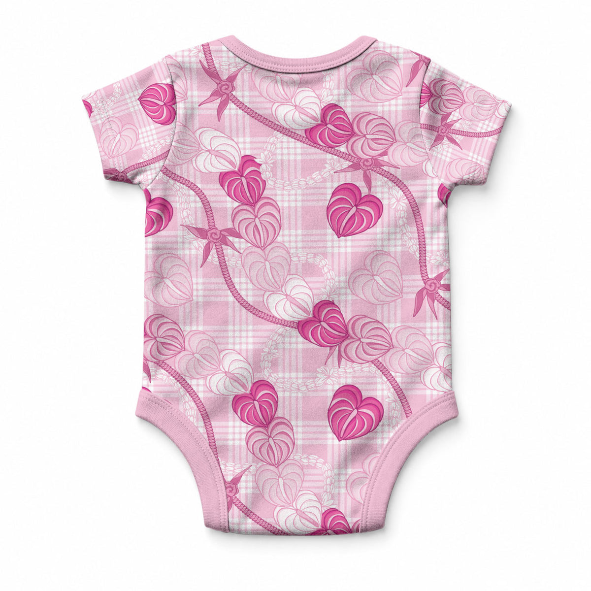 Anthurium Pikake Ti Leaf Palaka Baby Onesie Pink Version LT01 - Polynesian Pride