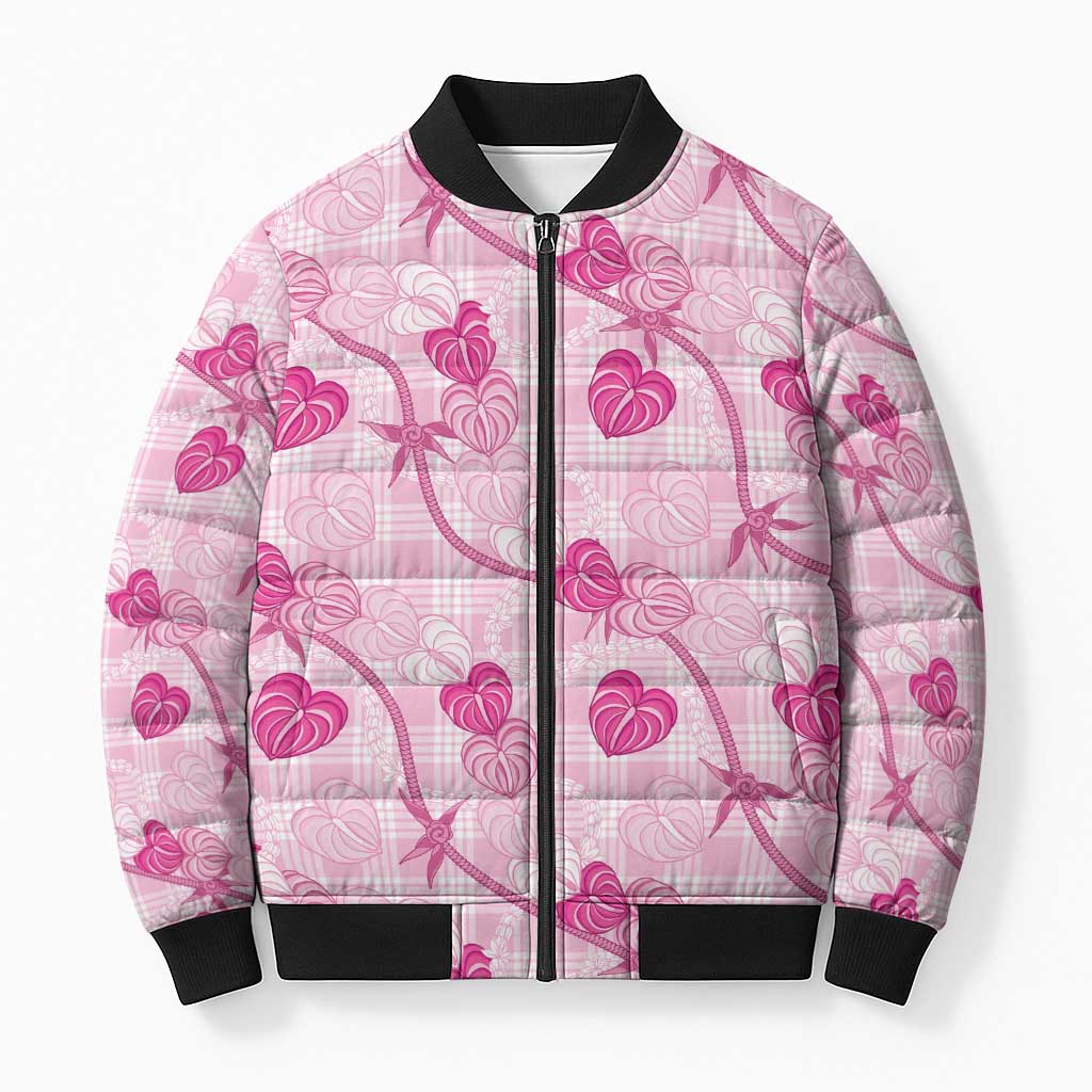 Anthurium Pikake Ti Leaf Palaka Bomber Puffer Jacket Pink Version