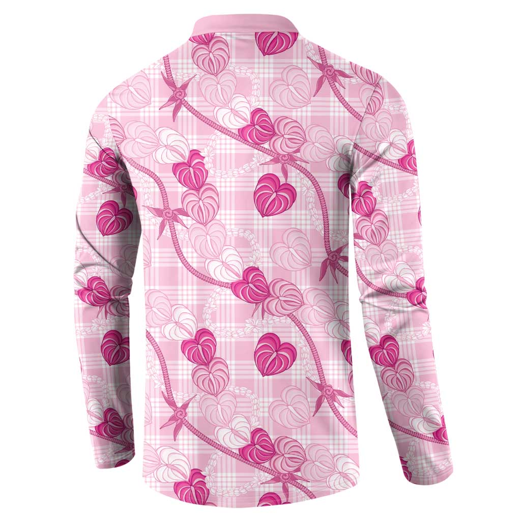 Anthurium Pikake Ti Leaf Palaka Button Sweatshirt Pink Version