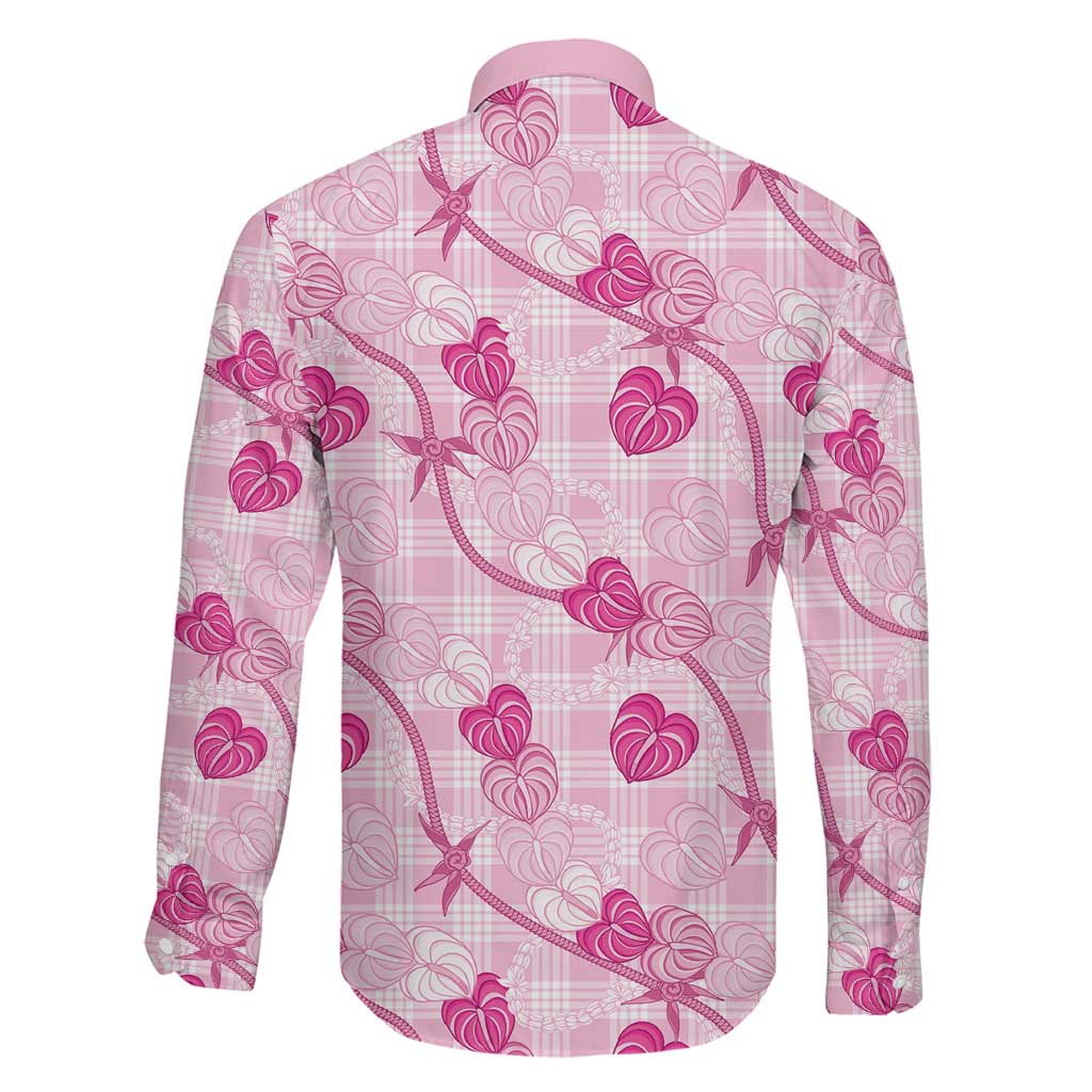 Anthurium Pikake Ti Leaf Palaka Family Matching Long Sleeve Bodycon Dress and Hawaiian Shirt Pink Version