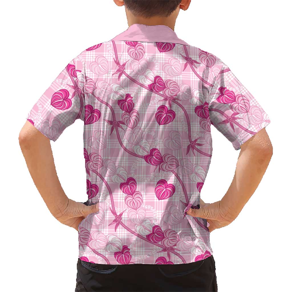 Anthurium Pikake Ti Leaf Palaka Family Matching Off Shoulder Maxi Dress and Hawaiian Shirt Pink Version