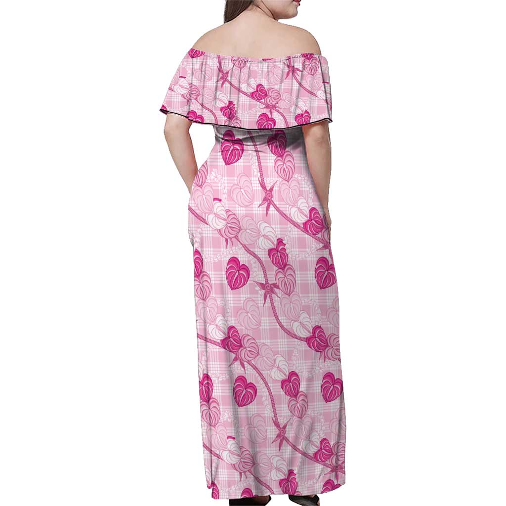 Anthurium Pikake Ti Leaf Palaka Family Matching Off Shoulder Maxi Dress and Hawaiian Shirt Pink Version
