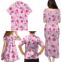 Anthurium Pikake Ti Leaf Palaka Family Matching Puletasi and Hawaiian Shirt Pink Version