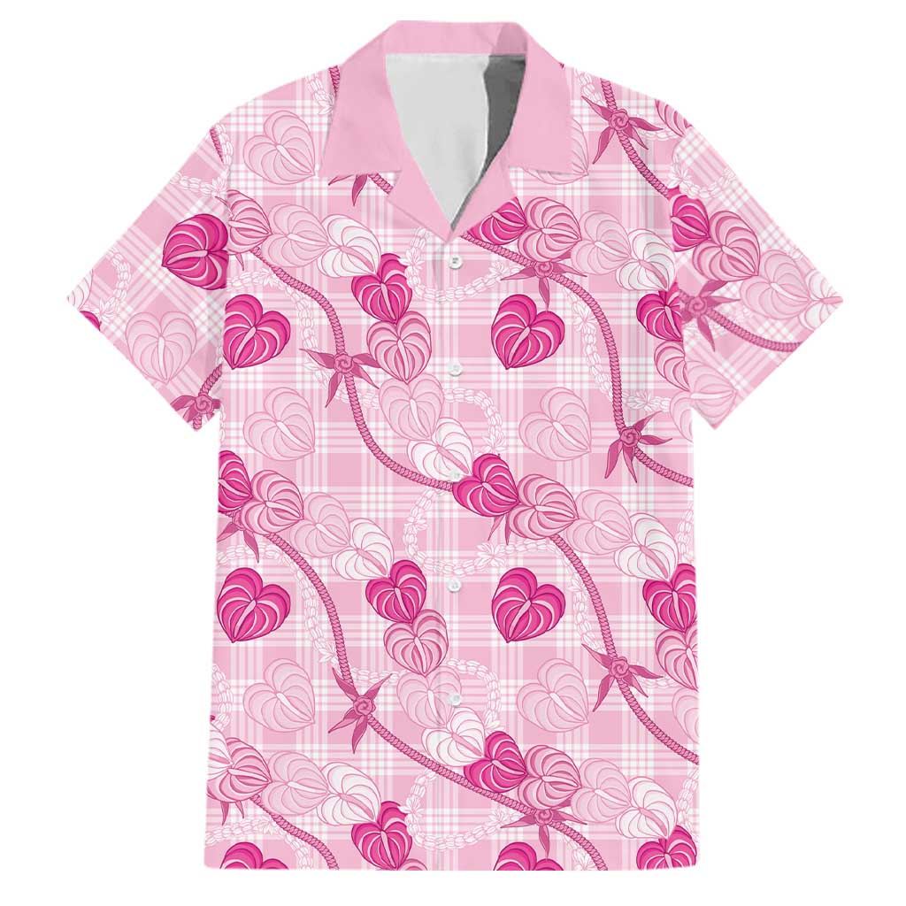 Anthurium Pikake Ti Leaf Palaka Family Matching Puletasi and Hawaiian Shirt Pink Version