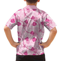 Anthurium Pikake Ti Leaf Palaka Family Matching Short Sleeve Bodycon Dress and Hawaiian Shirt Pink Version