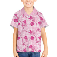 Anthurium Pikake Ti Leaf Palaka Family Matching Short Sleeve Bodycon Dress and Hawaiian Shirt Pink Version