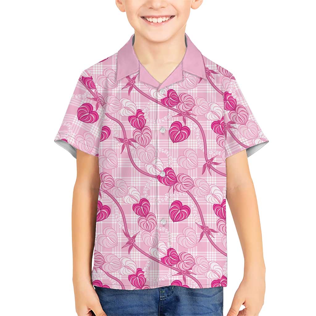Anthurium Pikake Ti Leaf Palaka Kid Hawaiian Shirt Pink Version