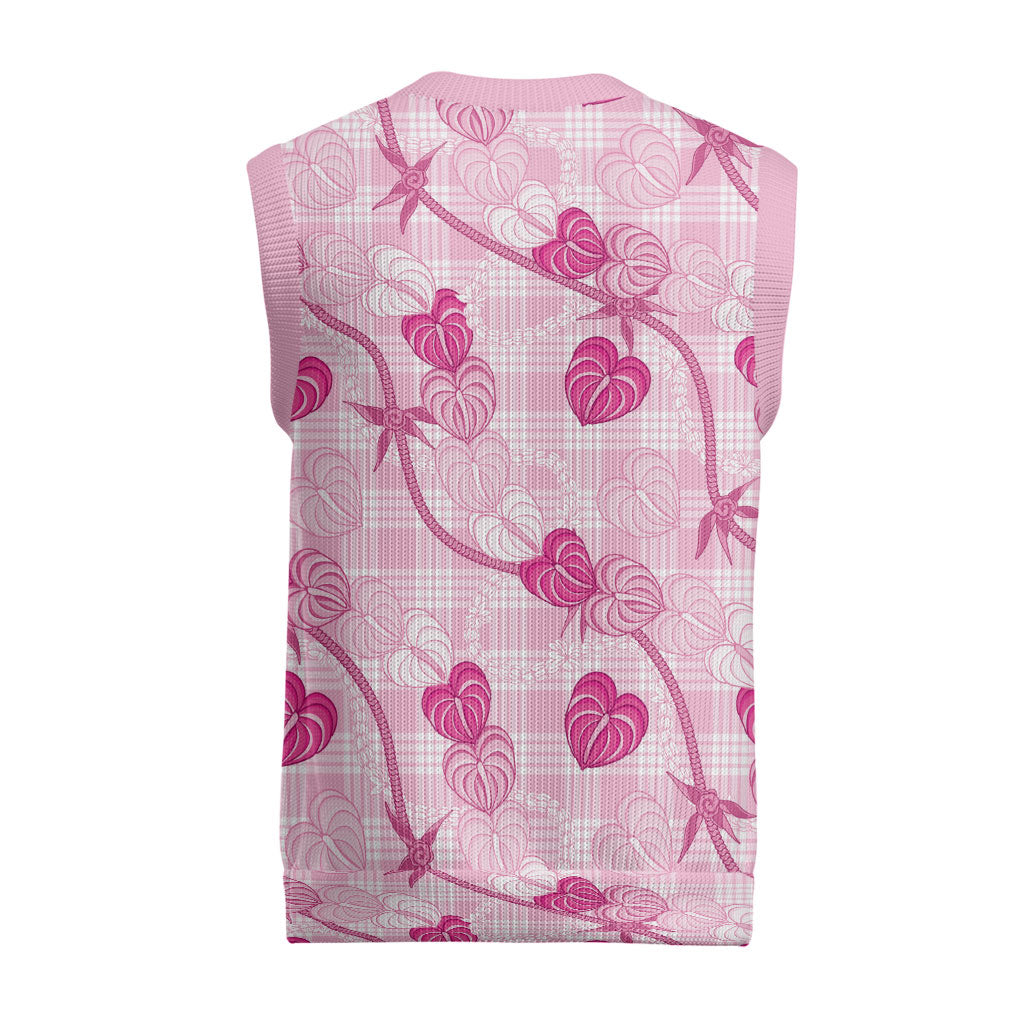 Anthurium Pikake Ti Leaf Palaka Christmas Knitted V-Neck Vest Pink Version LT01 - Polynesian Pride