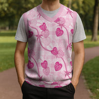 Anthurium Pikake Ti Leaf Palaka Christmas Knitted V-Neck Vest Pink Version LT01 - Polynesian Pride