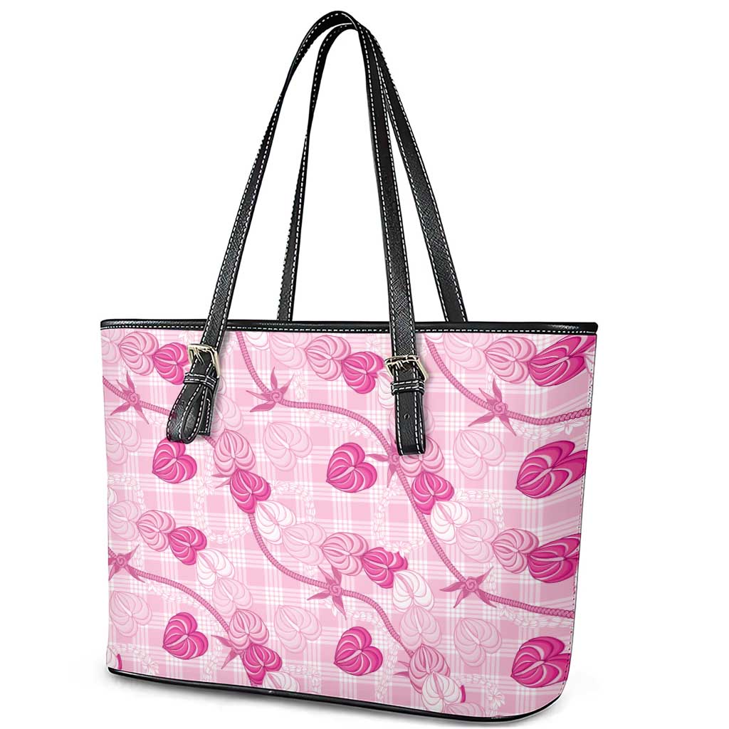 Anthurium Pikake Ti Leaf Palaka Leather Tote Bag Pink Version
