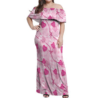 Anthurium Pikake Ti Leaf Palaka Off Shoulder Maxi Dress Pink Version