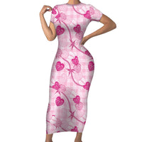 Anthurium Pikake Ti Leaf Palaka Short Sleeve Bodycon Dress Pink Version
