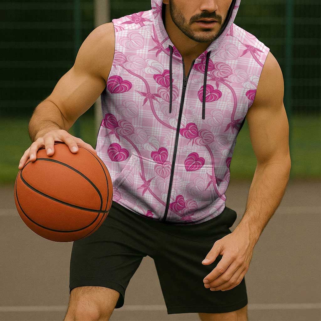 Anthurium Pikake Ti Leaf Palaka Sleeveless Zip Hoodie Pink Version