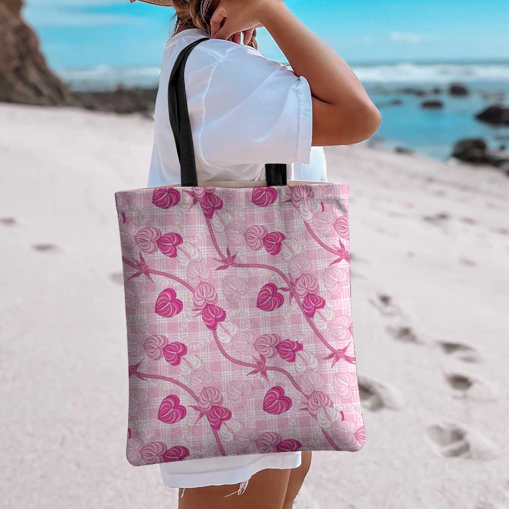 Anthurium Pikake Ti Leaf Palaka Tote Bag Pink Version