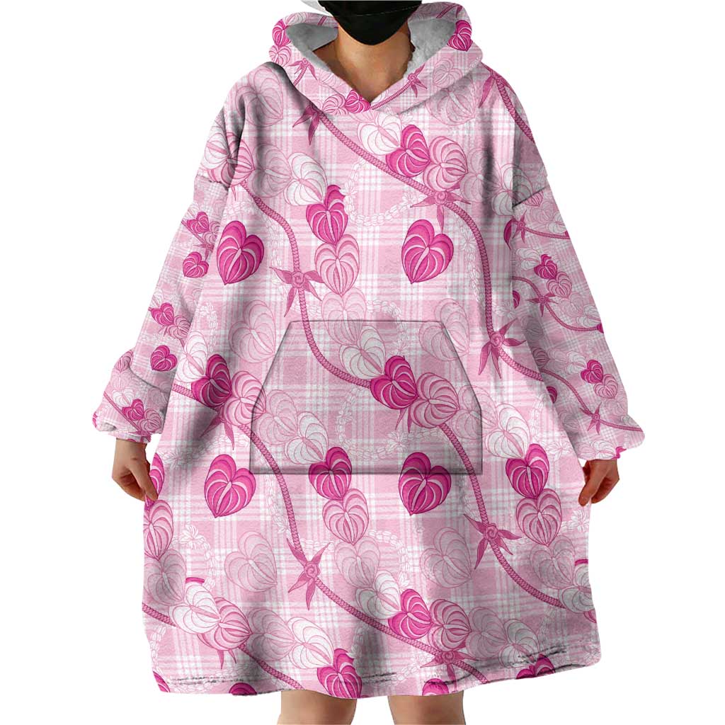 Anthurium Pikake Ti Leaf Palaka Wearable Blanket Hoodie Pink Version