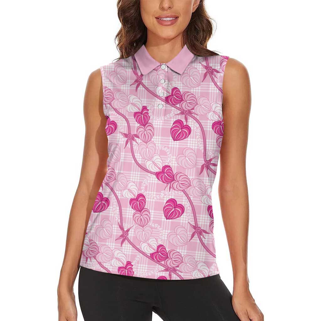 Anthurium Pikake Ti Leaf Palaka Women Sleeveless Polo Shirt Pink Version