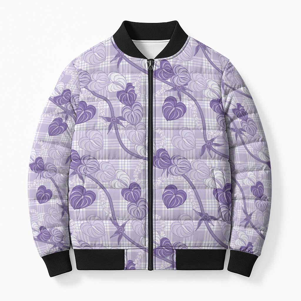 Anthurium Pikake Ti Leaf Palaka Bomber Puffer Jacket Purple Version