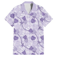 Anthurium Pikake Ti Leaf Palaka Family Matching Long Sleeve Bodycon Dress and Hawaiian Shirt Purple Version