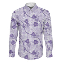 Anthurium Pikake Ti Leaf Palaka Family Matching Long Sleeve Bodycon Dress and Hawaiian Shirt Purple Version