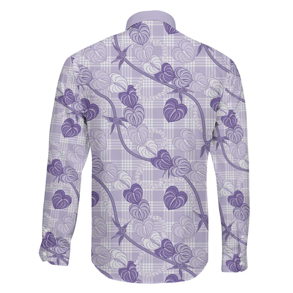 Anthurium Pikake Ti Leaf Palaka Family Matching Long Sleeve Bodycon Dress and Hawaiian Shirt Purple Version