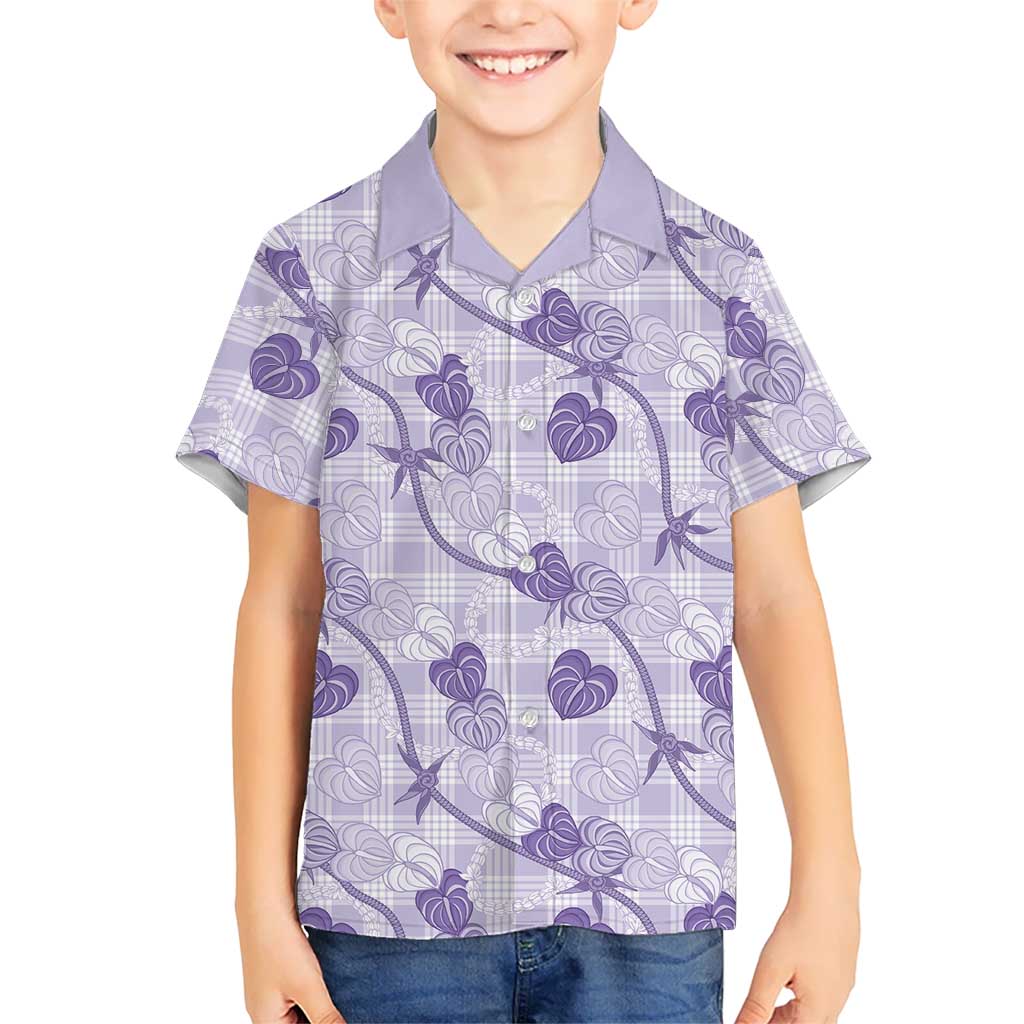 Anthurium Pikake Ti Leaf Palaka Family Matching Mermaid Dress and Hawaiian Shirt Purple Version