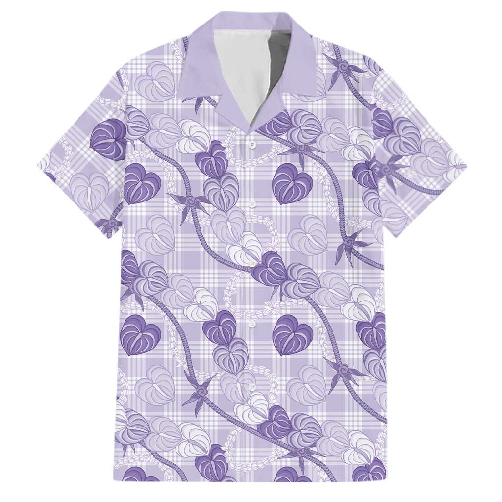 Anthurium Pikake Ti Leaf Palaka Family Matching Off The Shoulder Long Sleeve Dress and Hawaiian Shirt Purple Version