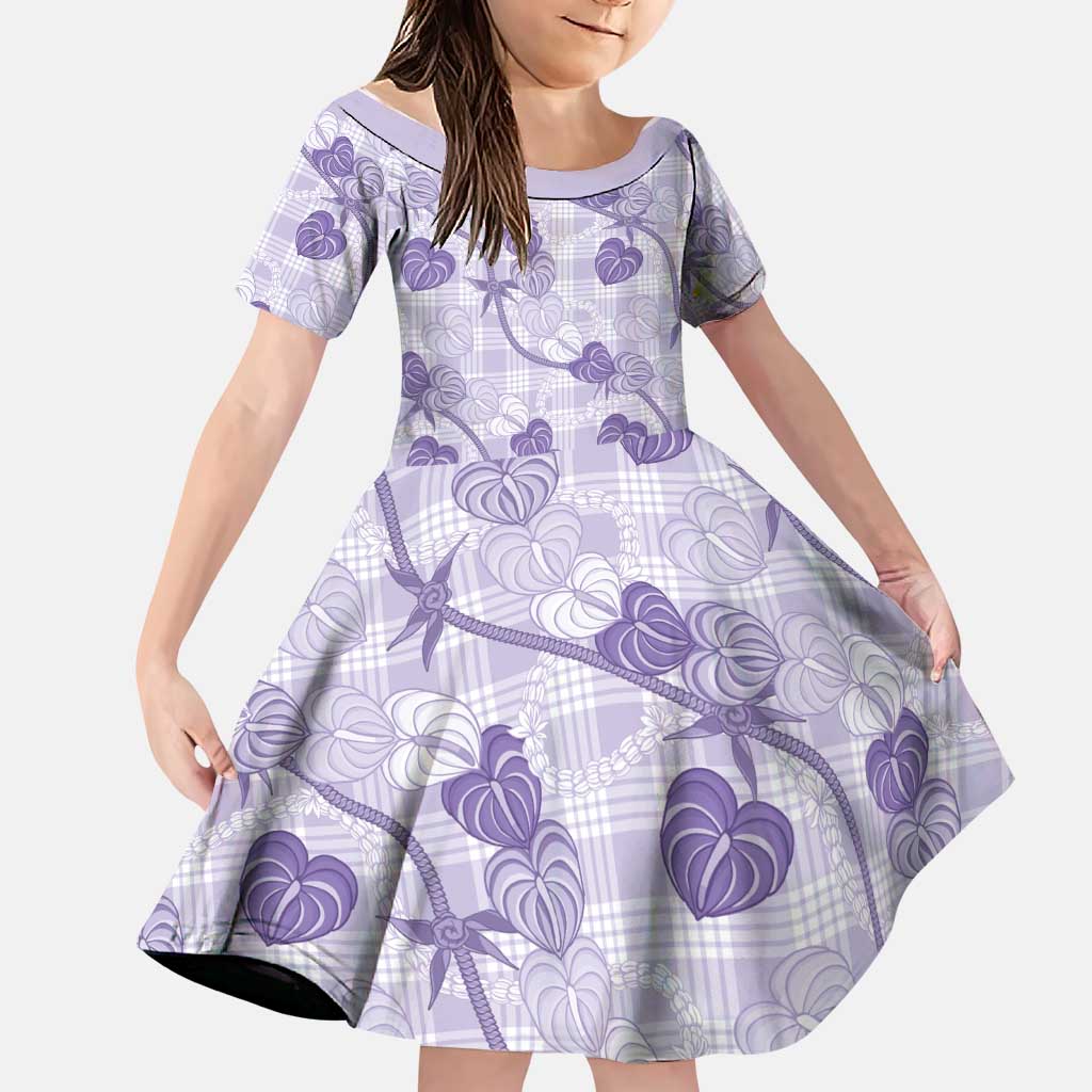 Anthurium Pikake Ti Leaf Palaka Family Matching Off Shoulder Short Dress and Hawaiian Shirt Purple Version