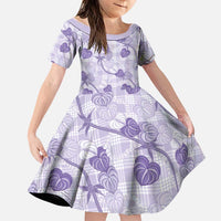 Anthurium Pikake Ti Leaf Palaka Family Matching Off Shoulder Short Dress and Hawaiian Shirt Purple Version