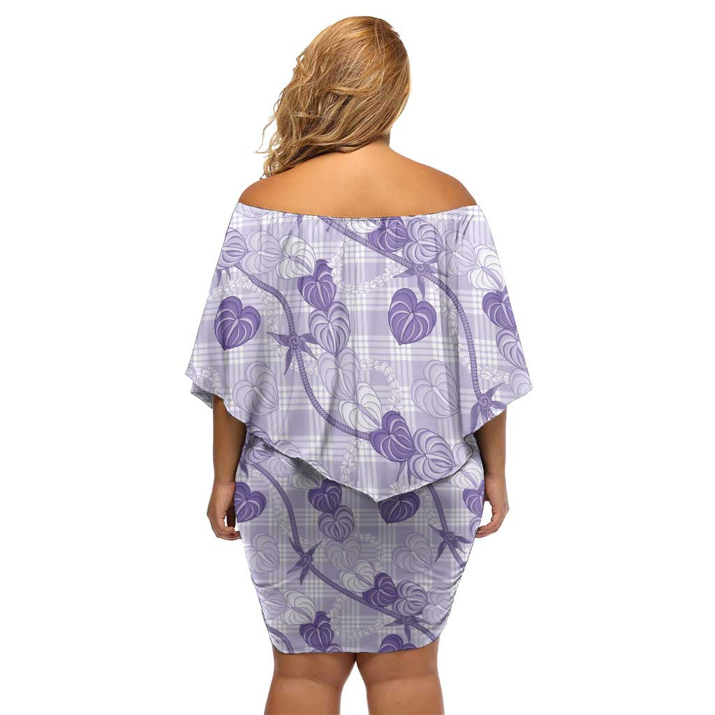 Anthurium Pikake Ti Leaf Palaka Family Matching Off Shoulder Short Dress and Hawaiian Shirt Purple Version