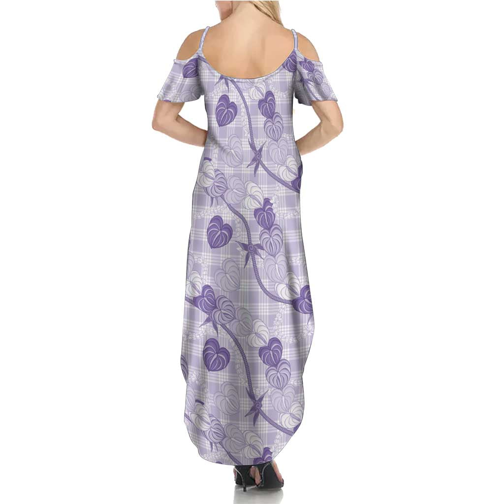Anthurium Pikake Ti Leaf Palaka Family Matching Summer Maxi Dress and Hawaiian Shirt Purple Version