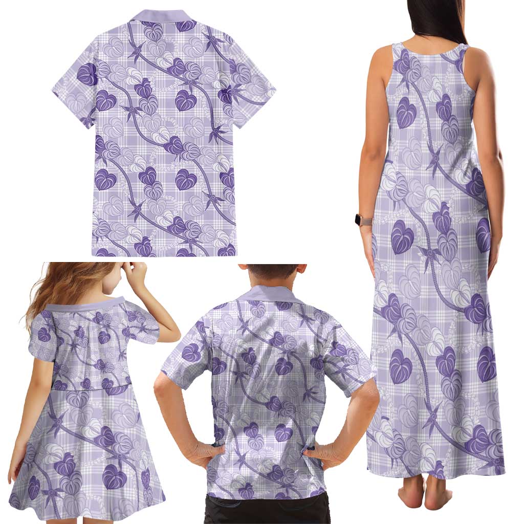 Anthurium Pikake Ti Leaf Palaka Family Matching Tank Maxi Dress and Hawaiian Shirt Purple Version