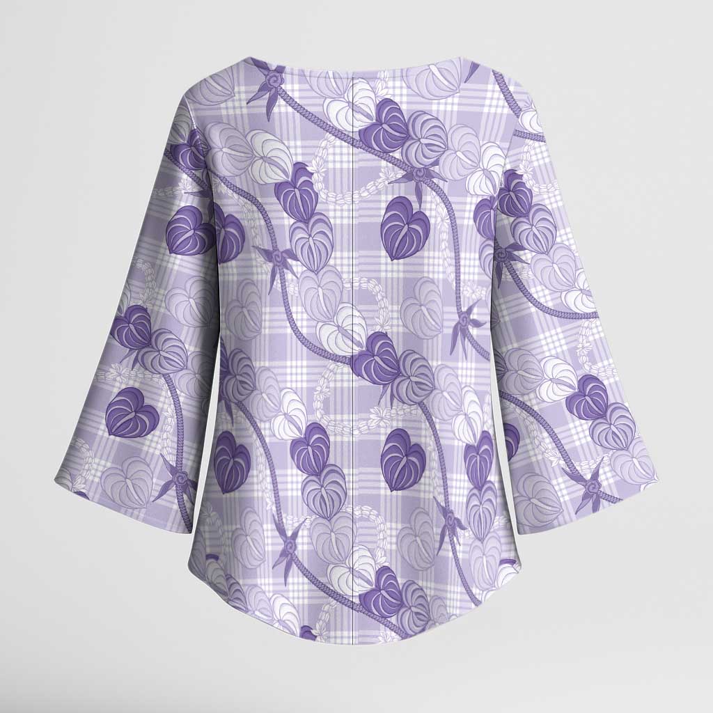Anthurium Pikake Ti Leaf Palaka Kimono Sleeve Blouse Purple Version