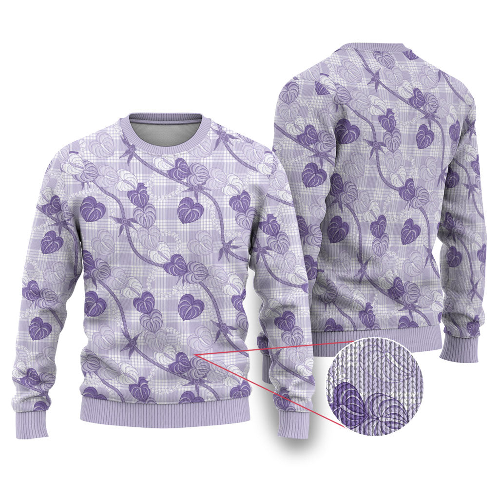 Anthurium Pikake Ti Leaf Palaka Ugly Christmas Sweater Purple Version LT01 Purple - Polynesian Pride