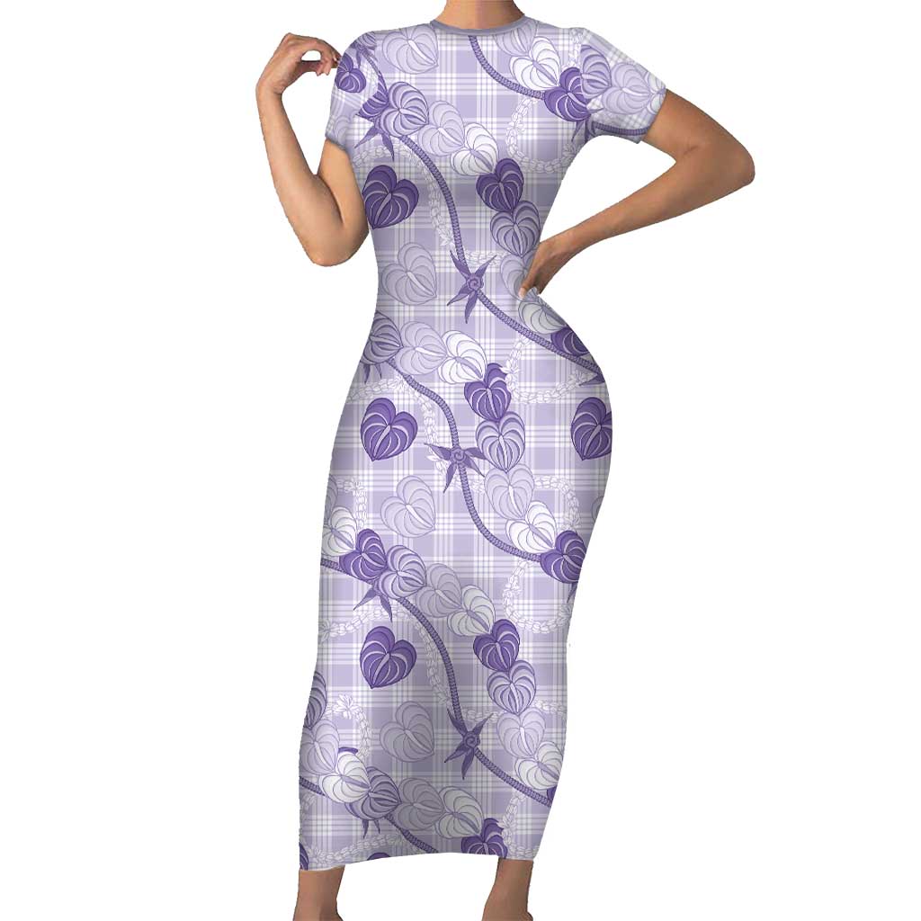 Anthurium Pikake Ti Leaf Palaka Short Sleeve Bodycon Dress Purple Version