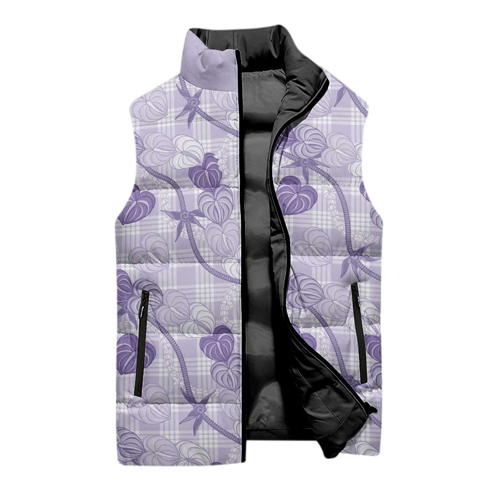 Anthurium Pikake Ti Leaf Palaka Sleeveless Puffer Jacket Purple Version