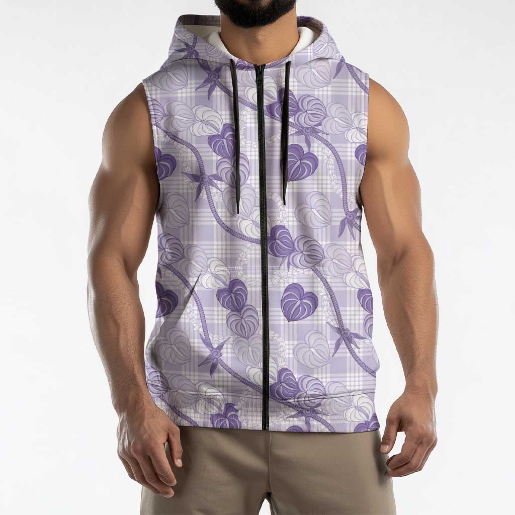 Anthurium Pikake Ti Leaf Palaka Sleeveless Zip Hoodie Purple Version