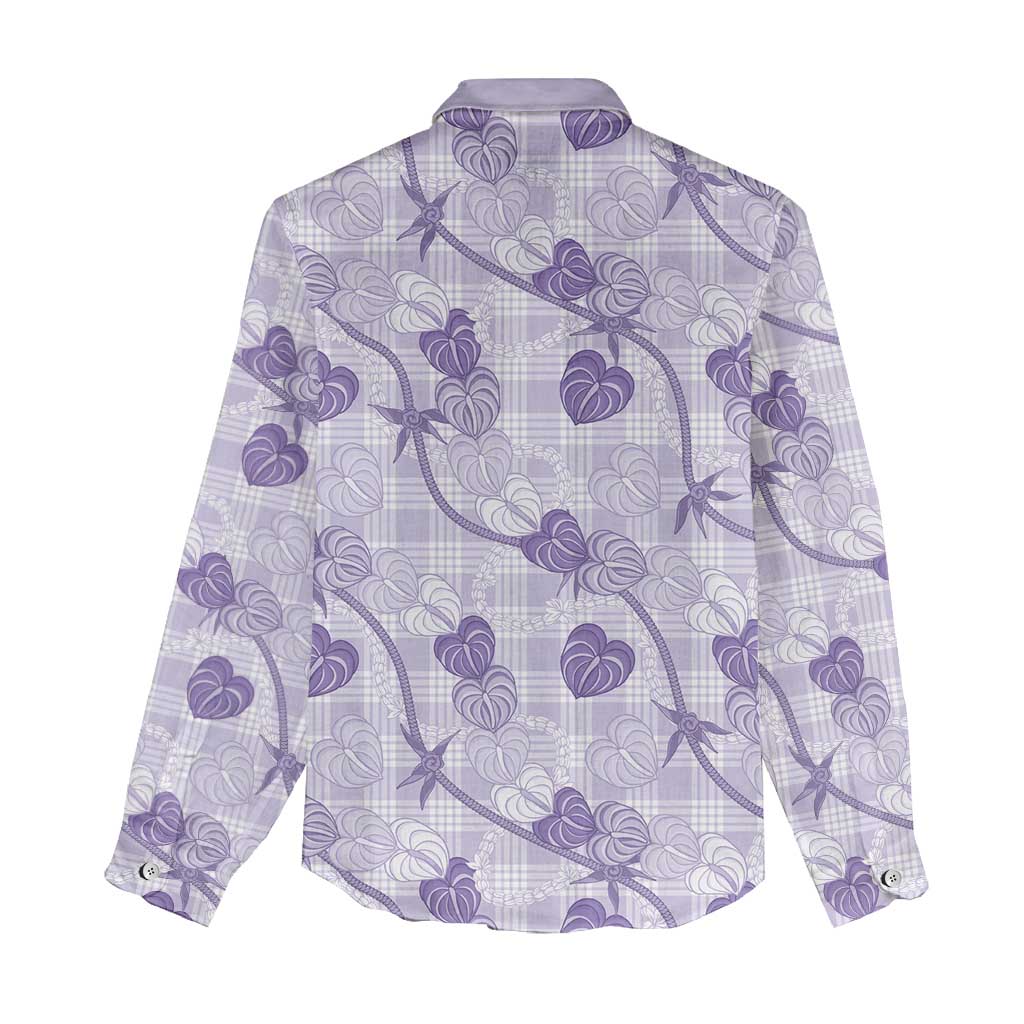 Anthurium Pikake Ti Leaf Palaka Women Casual Shirt Purple Version