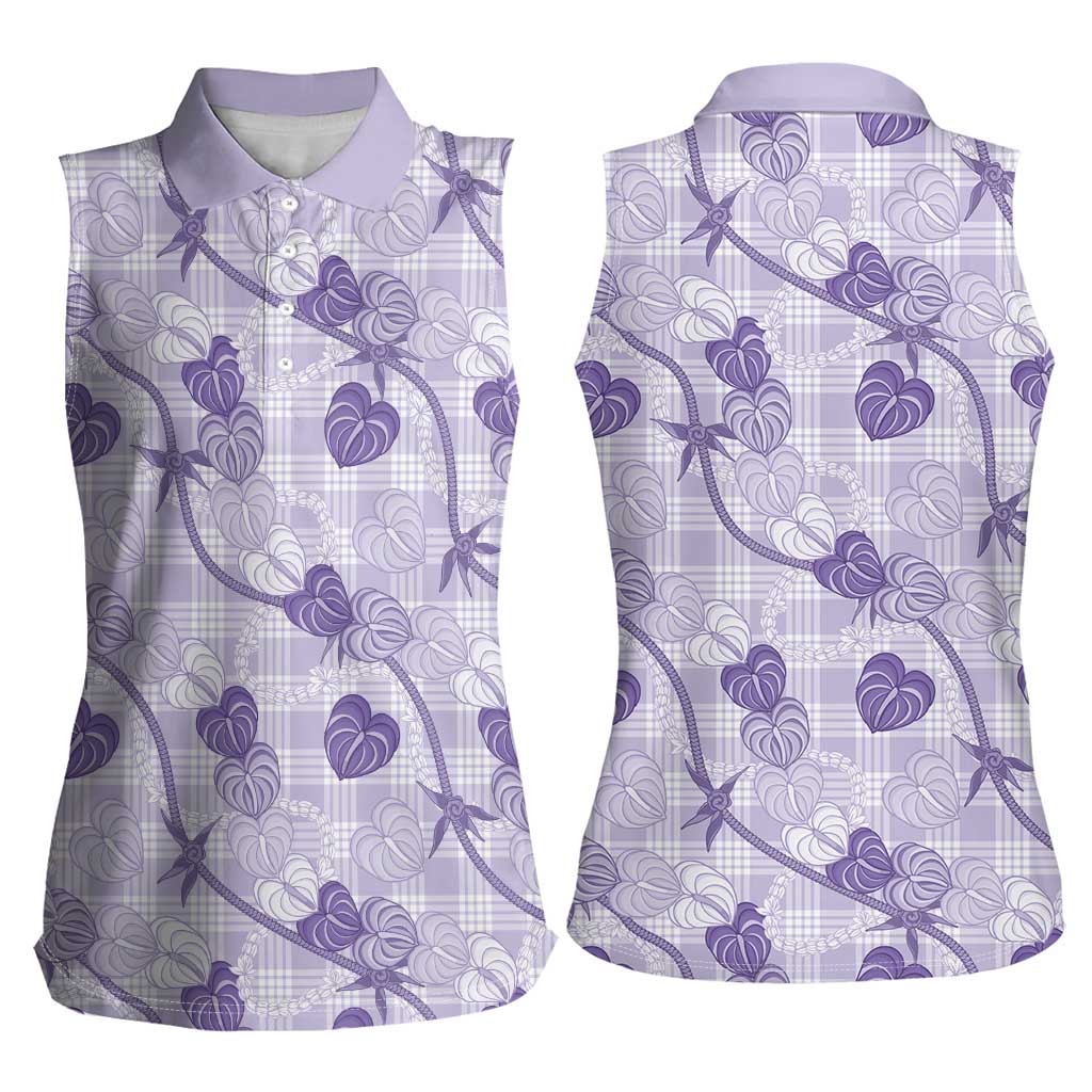 Anthurium Pikake Ti Leaf Palaka Women Sleeveless Polo Shirt Purple Version