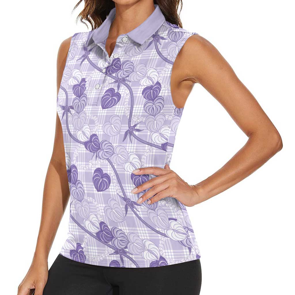 Anthurium Pikake Ti Leaf Palaka Women Sleeveless Polo Shirt Purple Version