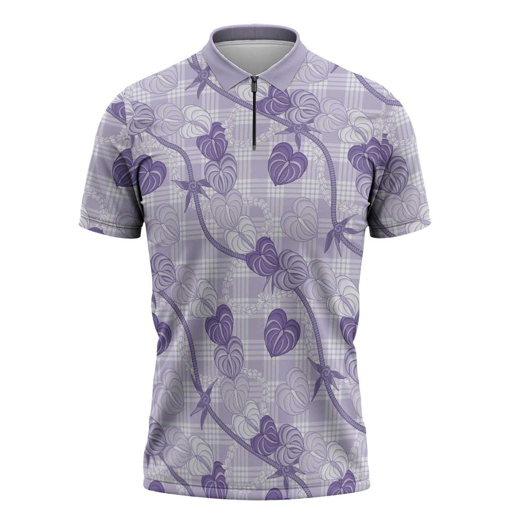 Anthurium Pikake Ti Leaf Palaka Zipper Polo Shirt Purple Version