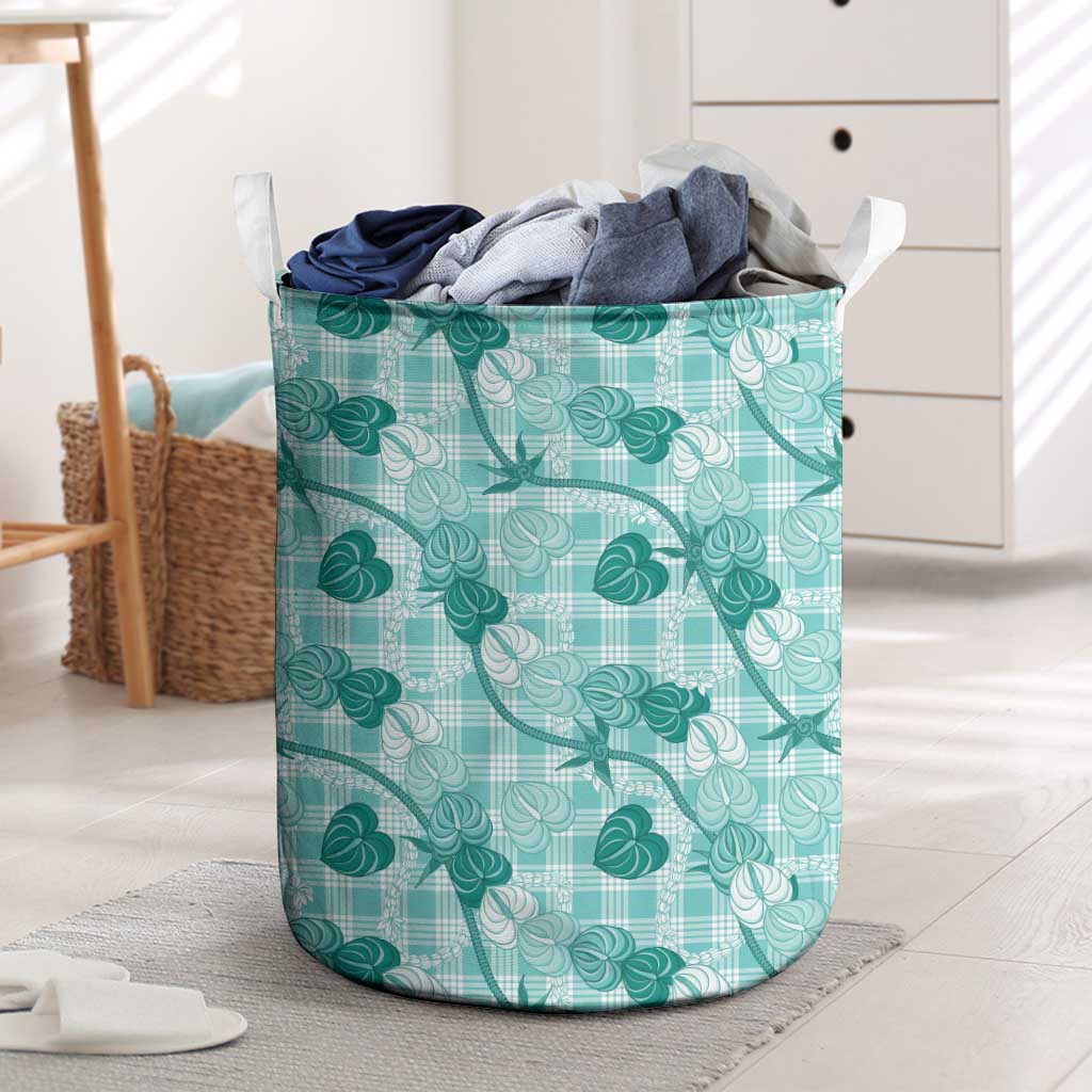 Anthurium Pikake Ti Leaf Palaka Laundry Basket Turquoise Version