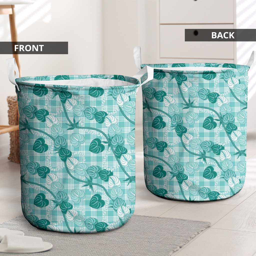Anthurium Pikake Ti Leaf Palaka Laundry Basket Turquoise Version