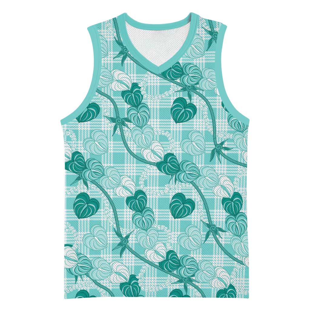 Anthurium Pikake Ti Leaf Palaka Basketball Jersey Turquoise Version