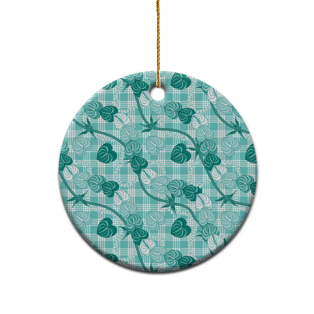 Anthurium Pikake Ti Leaf Palaka Ceramic Ornament Turquoise Version LT01 - Polynesian Pride