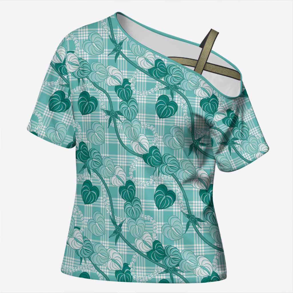 Anthurium Pikake Ti Leaf Palaka Cross Shoulder Shirt Turquoise Version
