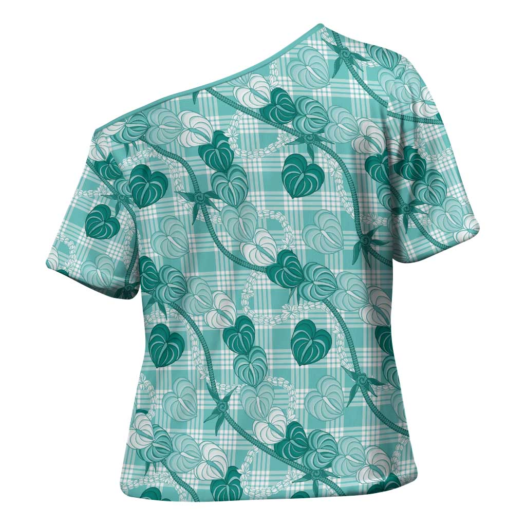 Anthurium Pikake Ti Leaf Palaka Cross Shoulder Shirt Turquoise Version