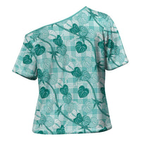 Anthurium Pikake Ti Leaf Palaka Cross Shoulder Shirt Turquoise Version