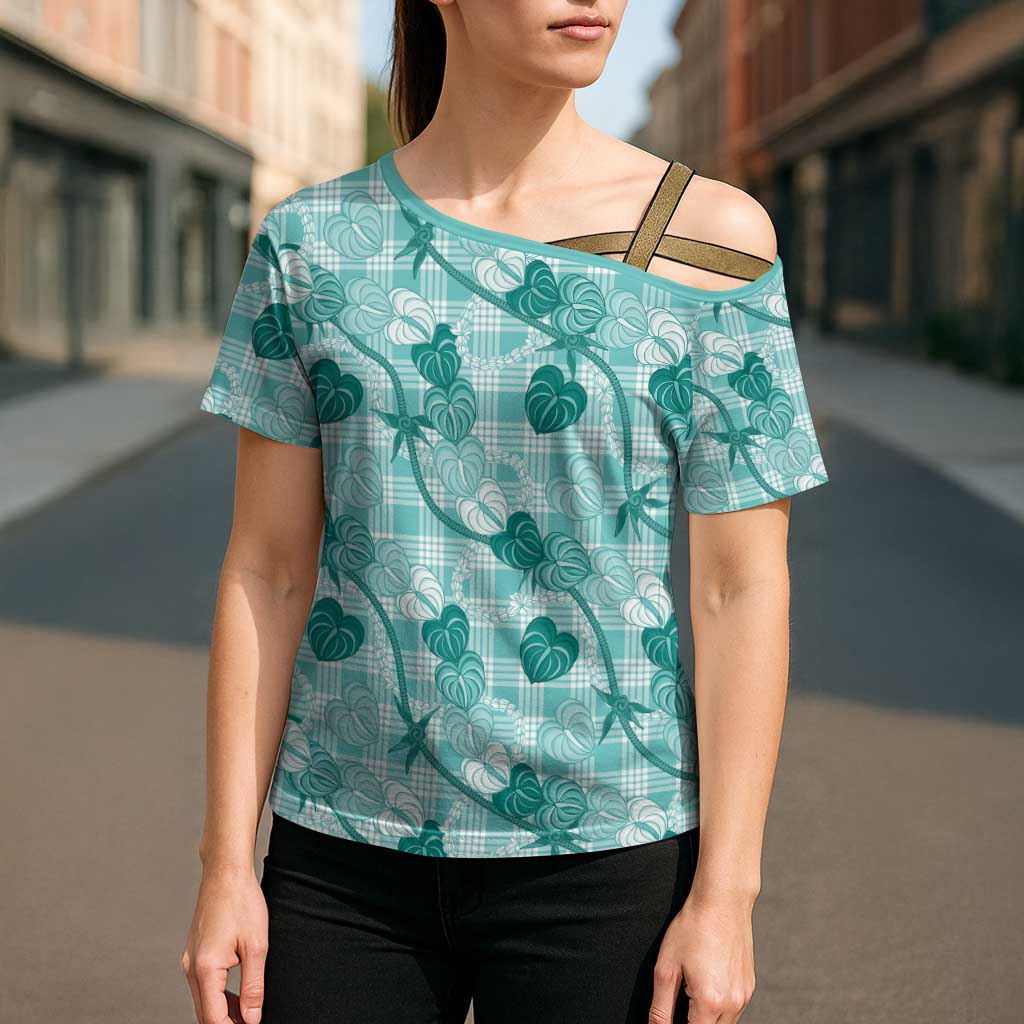 Anthurium Pikake Ti Leaf Palaka Cross Shoulder Shirt Turquoise Version