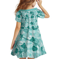 Anthurium Pikake Ti Leaf Palaka Family Matching Short Sleeve Bodycon Dress and Hawaiian Shirt Turquoise Version LT01 - Polynesian Pride